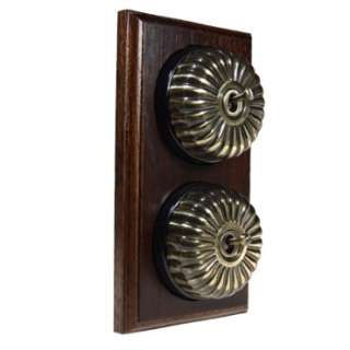 2 Gang 2 Way Dark Oak Wood, Fluted Dome Period Switch